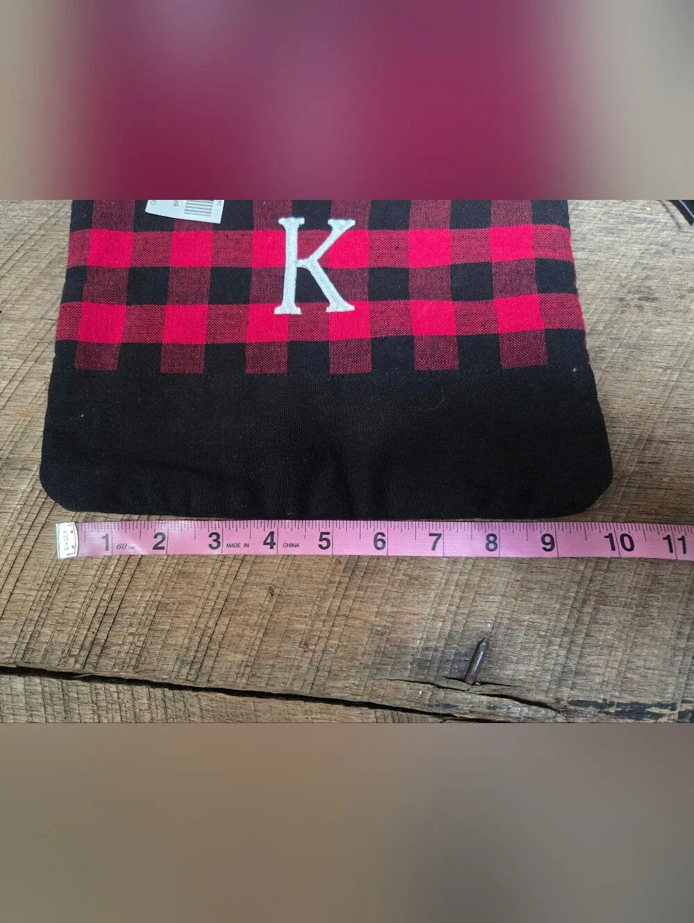 NWT Buffalo Check Monogram Pouch - Red/Black - Monogram K - Makeup ~ Bin TT